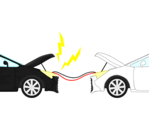 2台の車でジャンプスタートをするイラスト