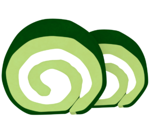 2個の抹茶ロールケーキのイラスト