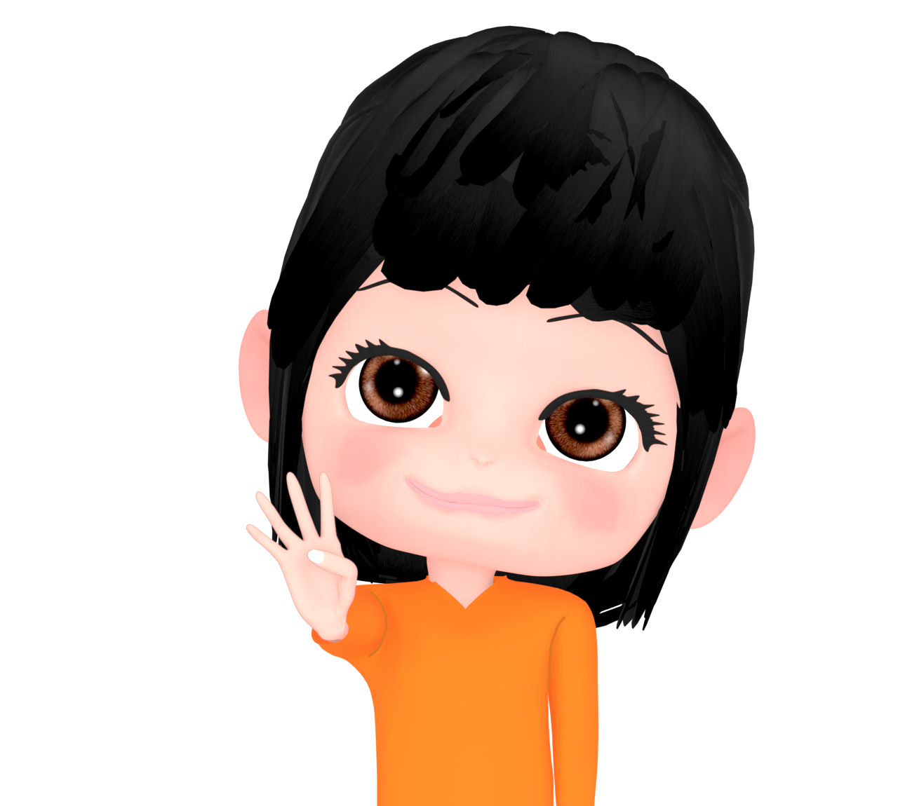 数字「４」を指で作る女性のイラスト