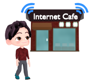 ネットカフェに来た男性のイラスト（外観）