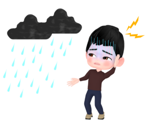 天気痛に悩む男性のイラスト