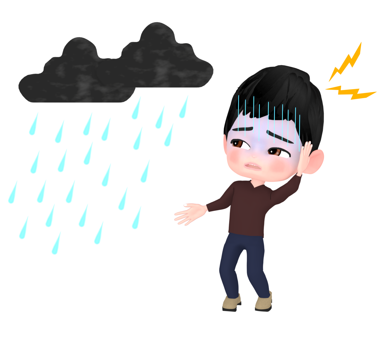 天気痛に悩む男性のイラスト