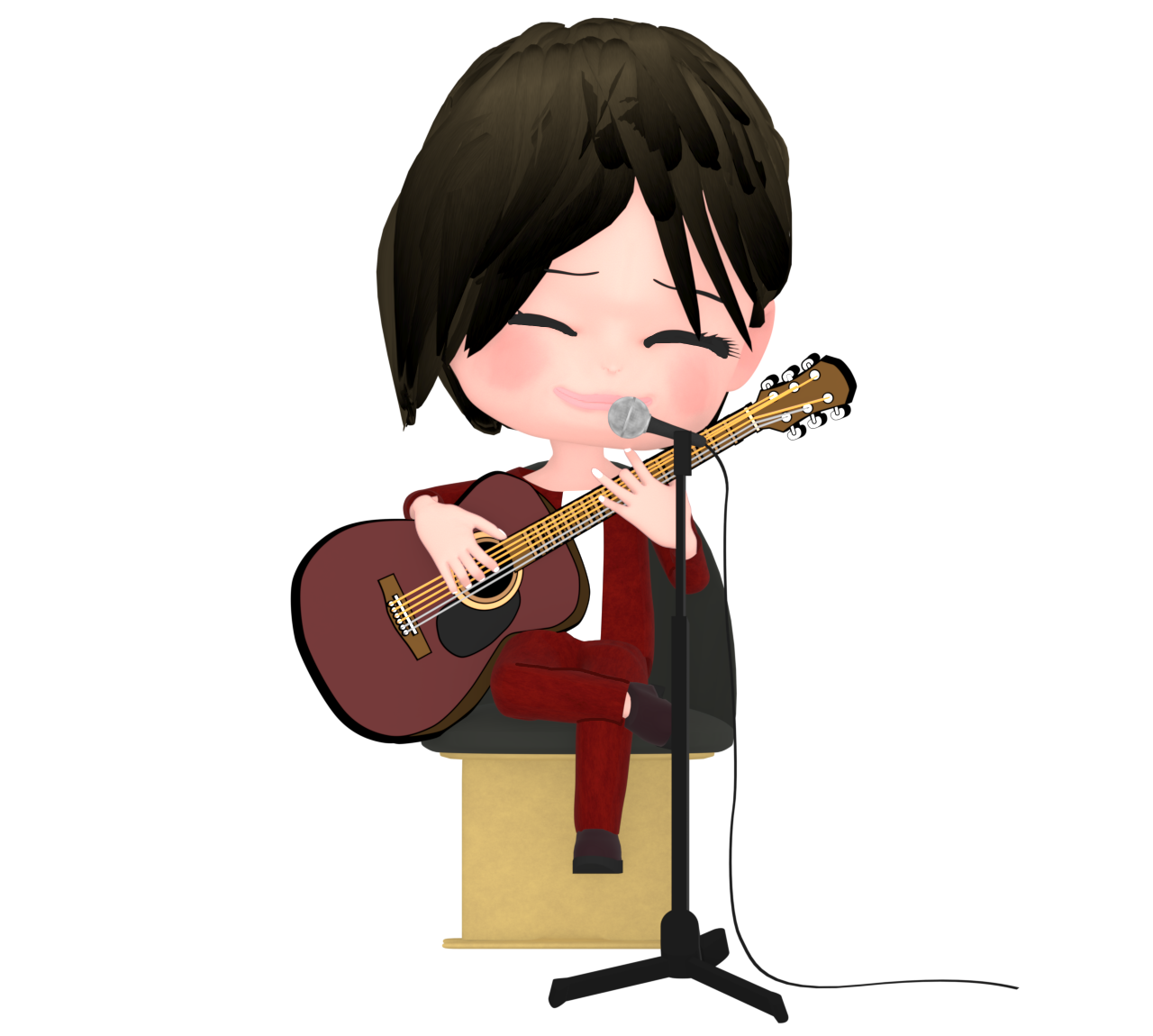 アコースティックギターで弾き語りのイラスト