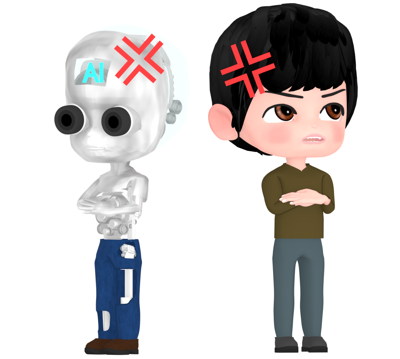 AIと喧嘩をする人のイラスト
