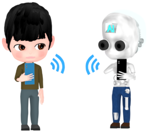 AIとスマホで会話をする人のイラスト