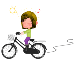 お酒を飲んで自転車に乗る酔っ払い女性のイラスト