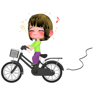 お酒を飲んで自転車に乗る酔っ払い女性のイラスト