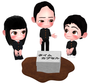 タイムカプセルを埋める卒業生のイラスト