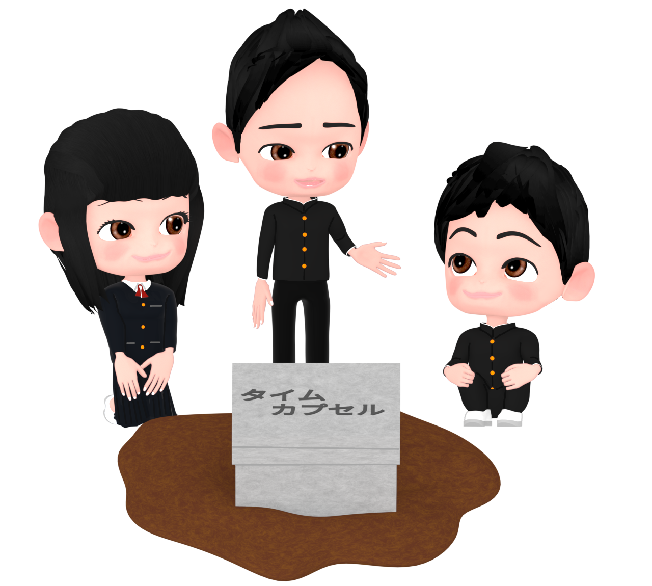 タイムカプセルを埋める卒業生のイラスト