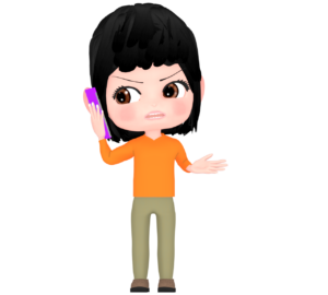 怒りながら電話をする女性のイラスト