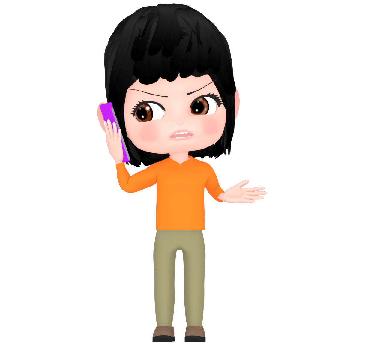 怒りながら電話をする女性のイラスト