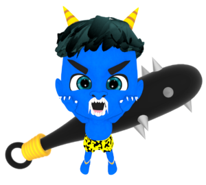 飛びかかる青鬼のイラスト