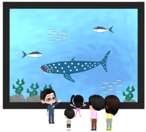 水族館で説明をする男性飼育員のイラスト