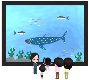 水族館で解説をする飼育員のイラスト
