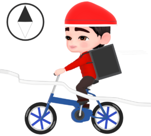 目的地に到着をする自転車配達員のイラスト