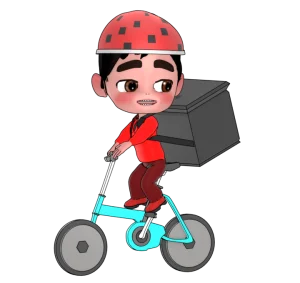 目的地に到着する自転車配達員のイラスト