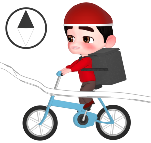 目的地に到着する自転車配達員のイラスト