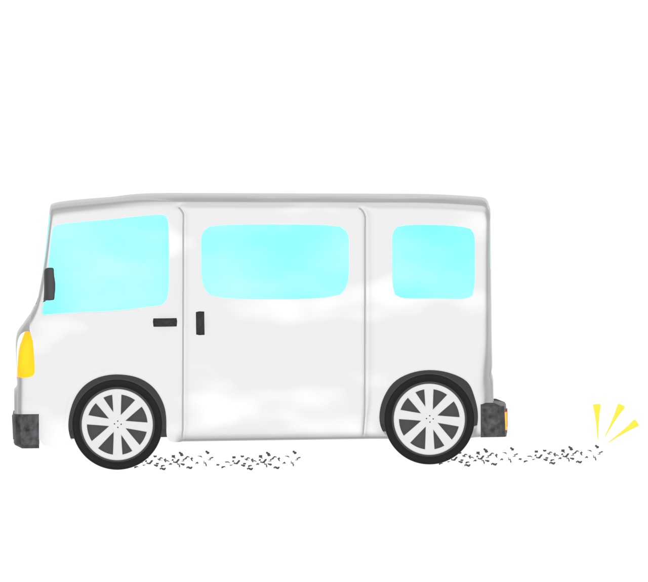 自動車のタイヤから流出をするマイクロプラスチックのイラスト