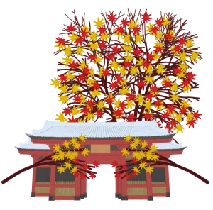 紅葉が色づくお寺のイラスト