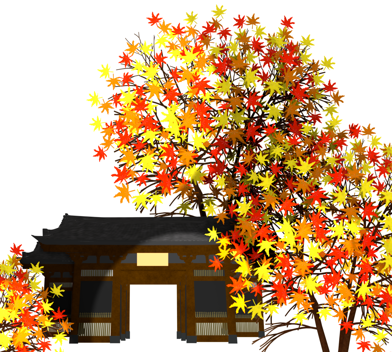 ライトアップをするお寺の紅葉のイラスト