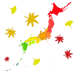 紅葉前線の日本地図のイラスト