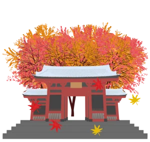 紅葉とお寺のイラスト