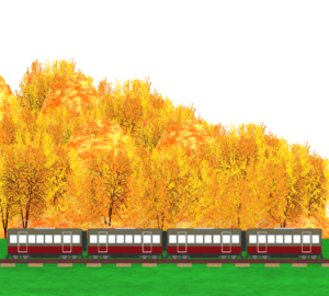 秋の山と電車のイラスト