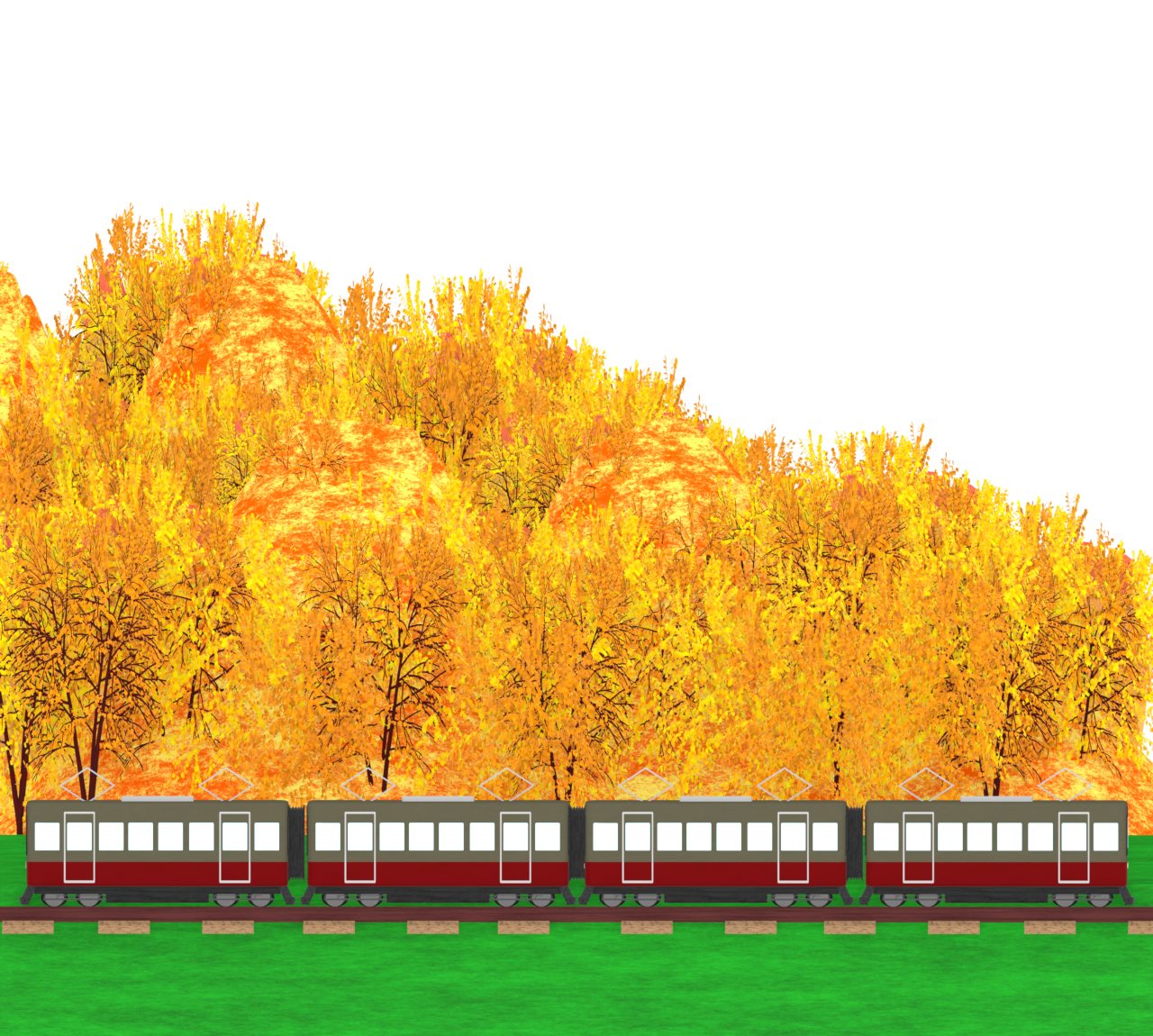 秋の山と電車のイラスト