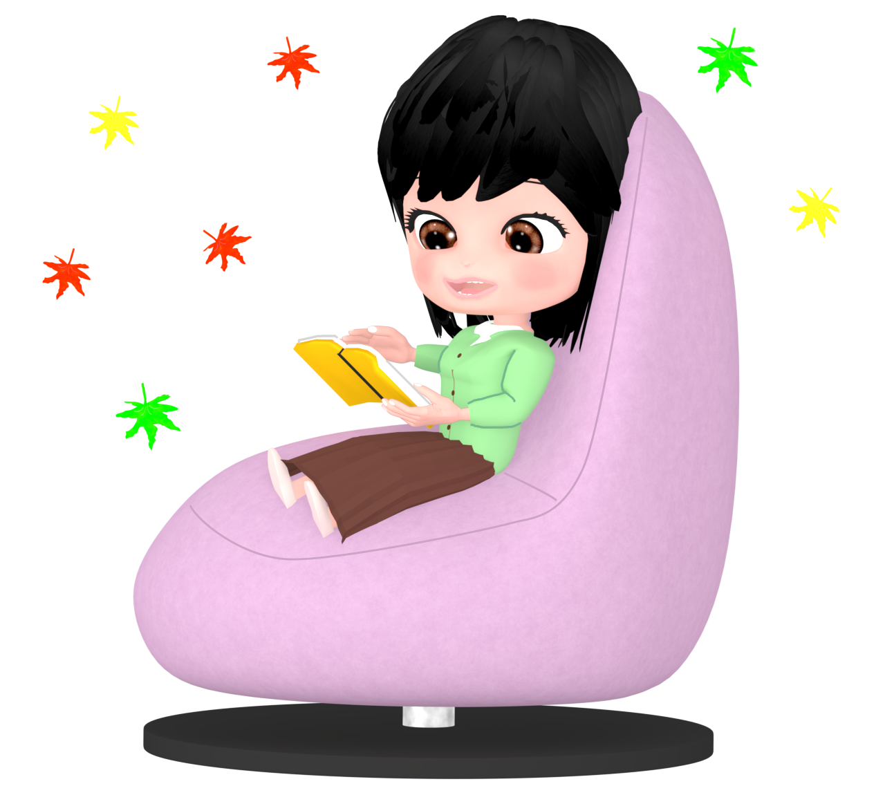 読書の秋と女の子のイラスト