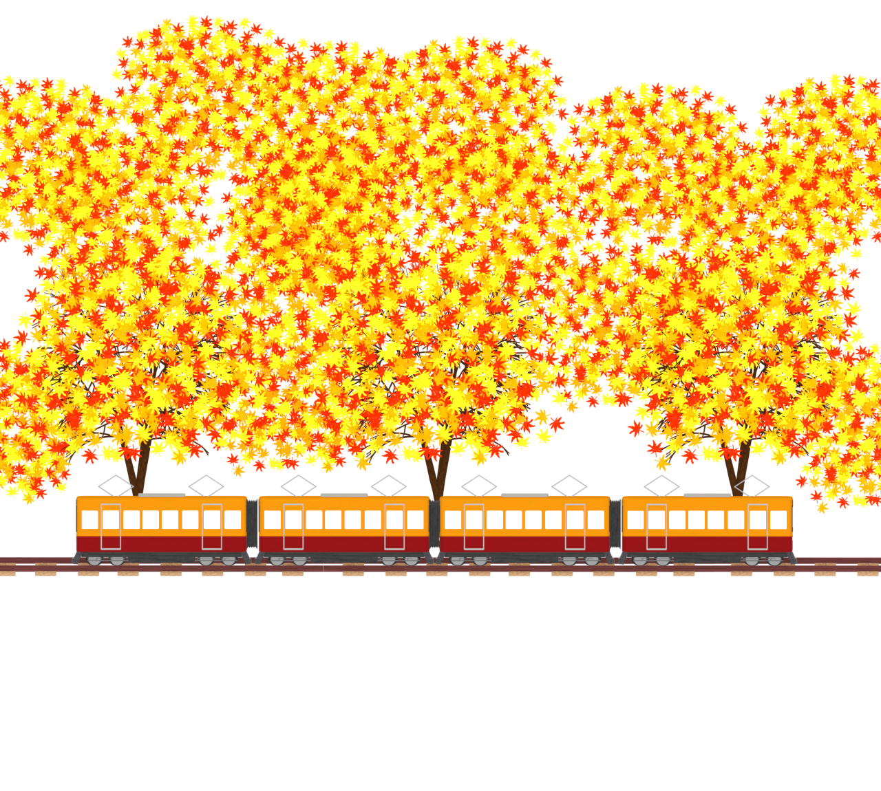秋の線路を走る列車のイラスト