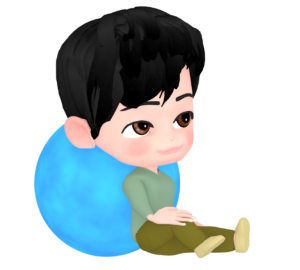背中にボールを挟む男性のイラスト
