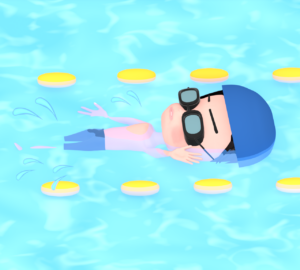 背泳ぎをする男性のイラスト