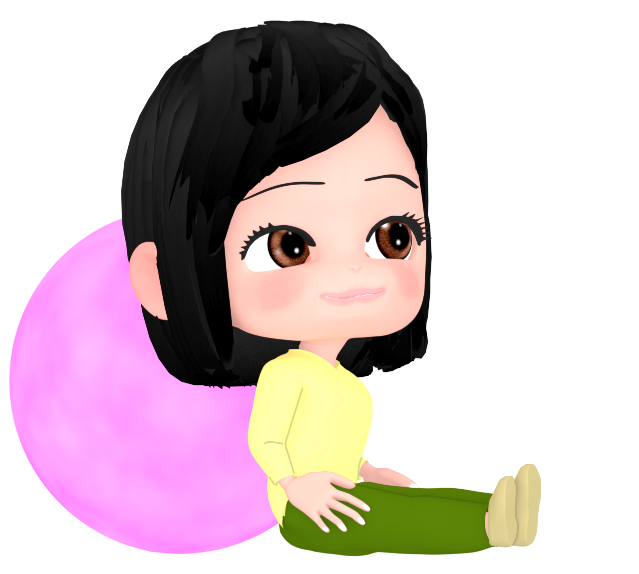 バランスボールを背中に挟む女性のイラスト