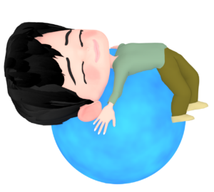 バランスボールで背筋を伸ばす男性のイラスト