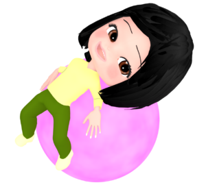 仰向けでバランスボールに乗る女性のイラスト