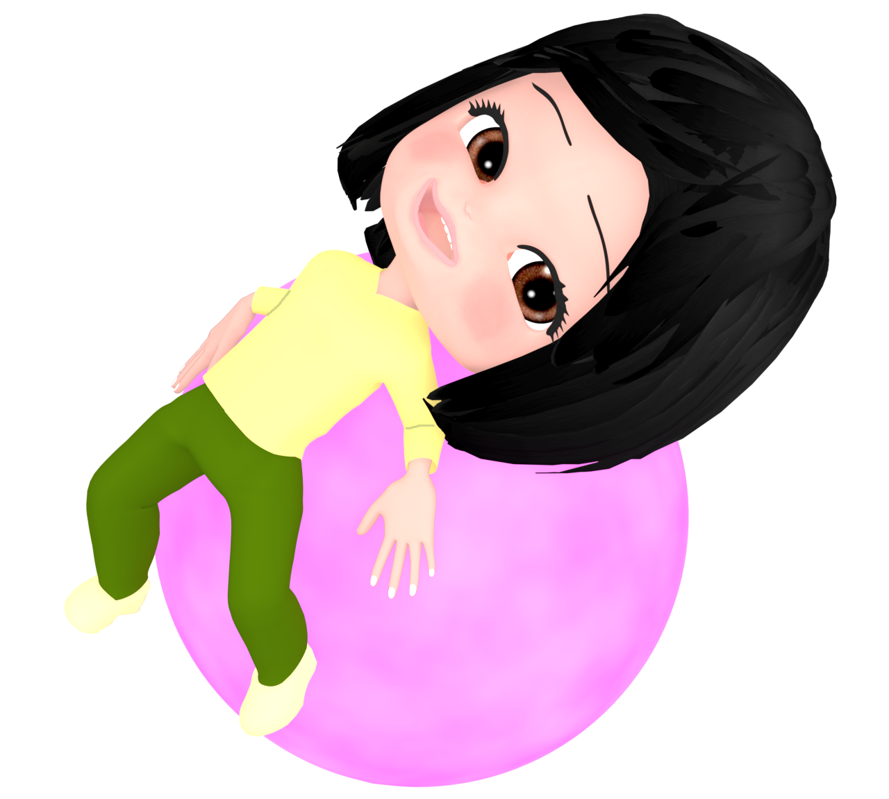 仰向けでバランスボールに乗る女性のイラスト