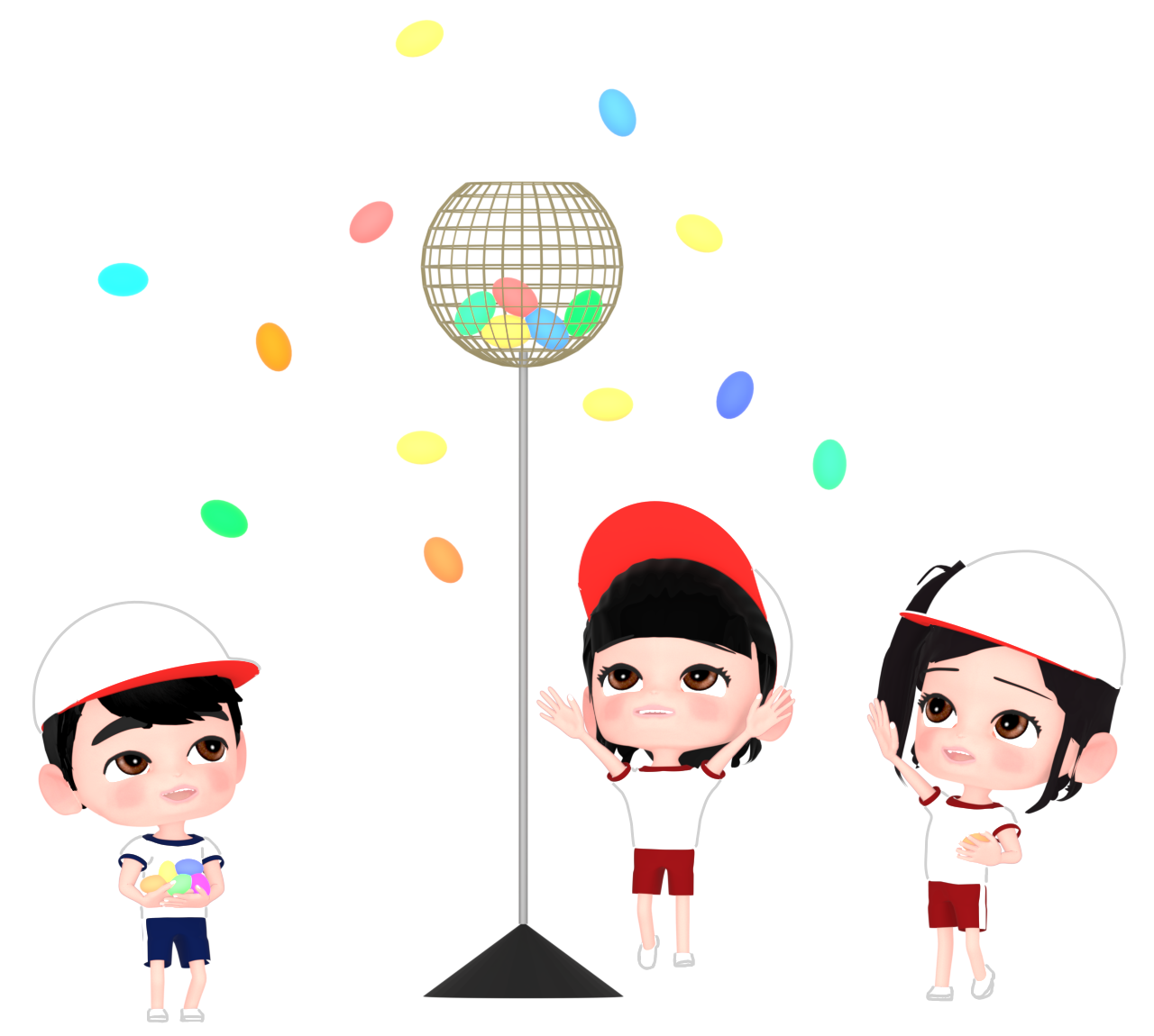 運動会で玉入れをする子供のイラスト