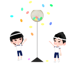 体育祭で玉入れをする白組の学生のイラスト