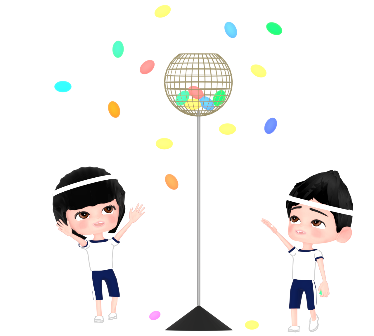 体育祭で玉入れをする白組の学生のイラスト