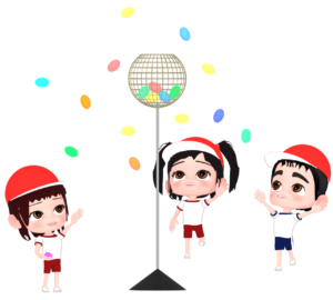 玉入れを楽しむ赤組のイラスト