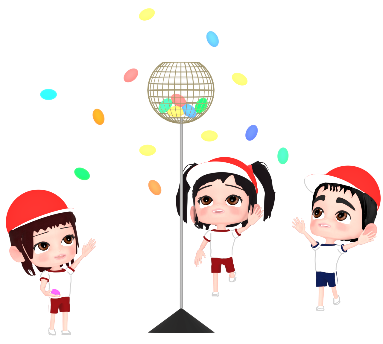 玉入れを楽しむ赤組のイラスト