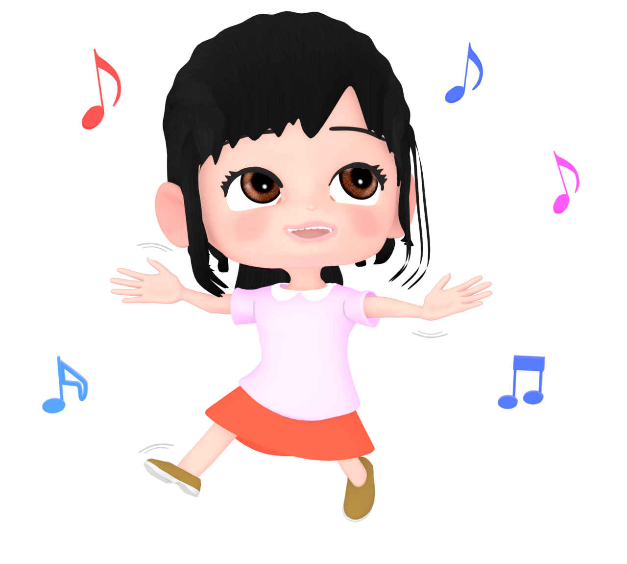 飛び跳ねて踊る女の子のイラスト