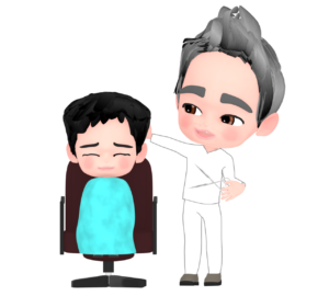 床屋で髪を切る男の子のイラスト