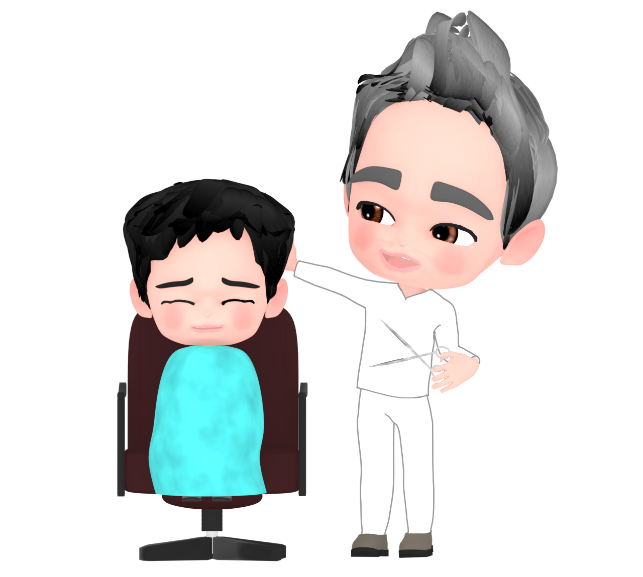 床屋で髪を切る男の子のイラスト