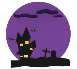 コウモリが飛び回る薄気味悪いお城のイラスト