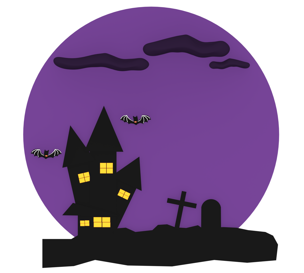コウモリが飛び回る薄気味悪いお城のイラスト