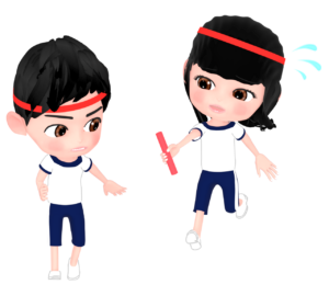 運動会でバトンを渡す女子生徒のイラスト