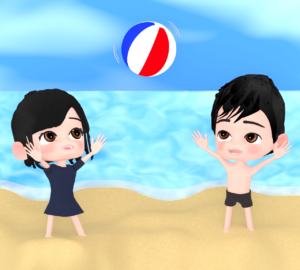 ビーチボールで遊ぶ子どものイラスト