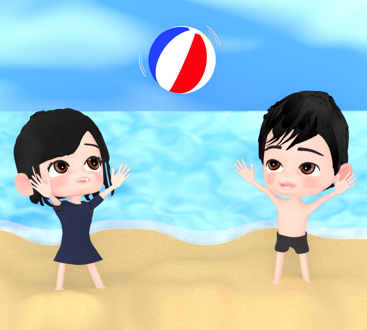 ビーチボールで遊ぶ子どものイラスト