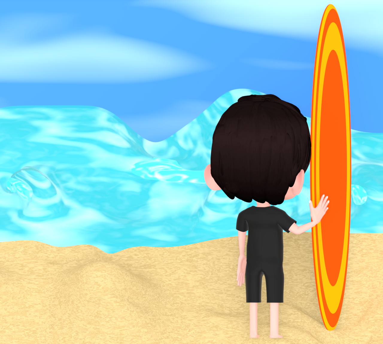 ビーチを眺める男性サーファーのイラスト